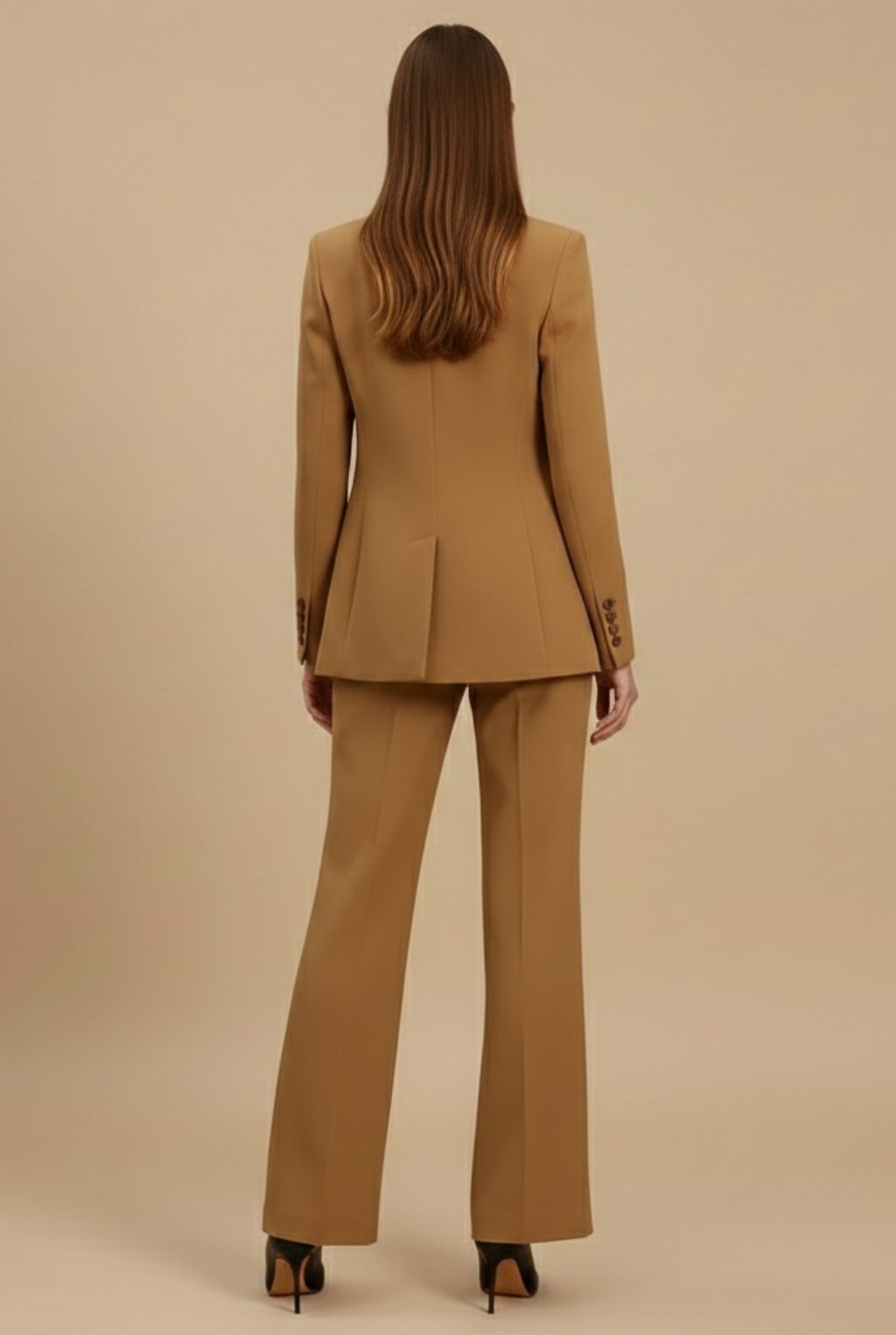 Women's Three-Piece Tailored Suit – Fitted Blazer Vest and Flared Trouser