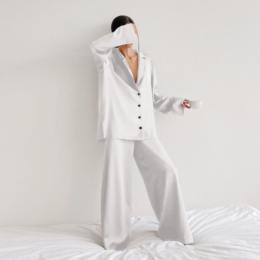 Satin Pyjama Set – Women's Luxury Long Sleeve Button-Up PJ Set