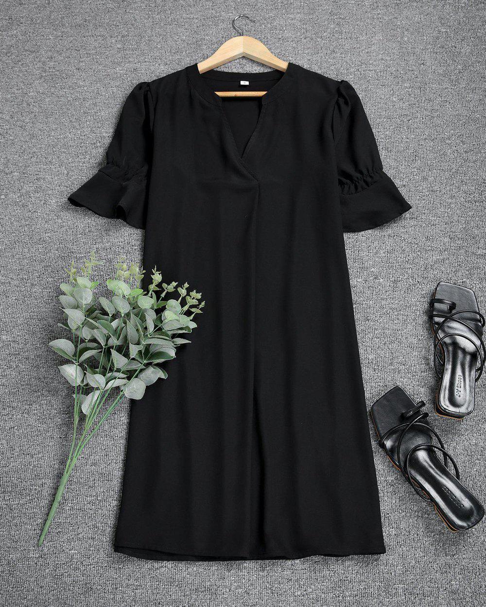 Black Classic Elegant Midi Autumn Dress | Meave & Ivy