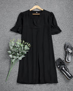 Black Classic Elegant Midi Autumn Dress | Meave & Ivy