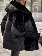 Women's Faux-Fur Hooded Puffer Jacket – Oversized Thermal Quilted Style