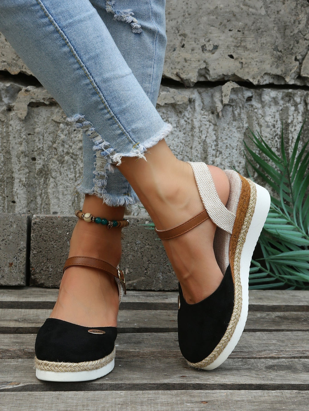 Closed-Toe Espadrille Wedge Sandals