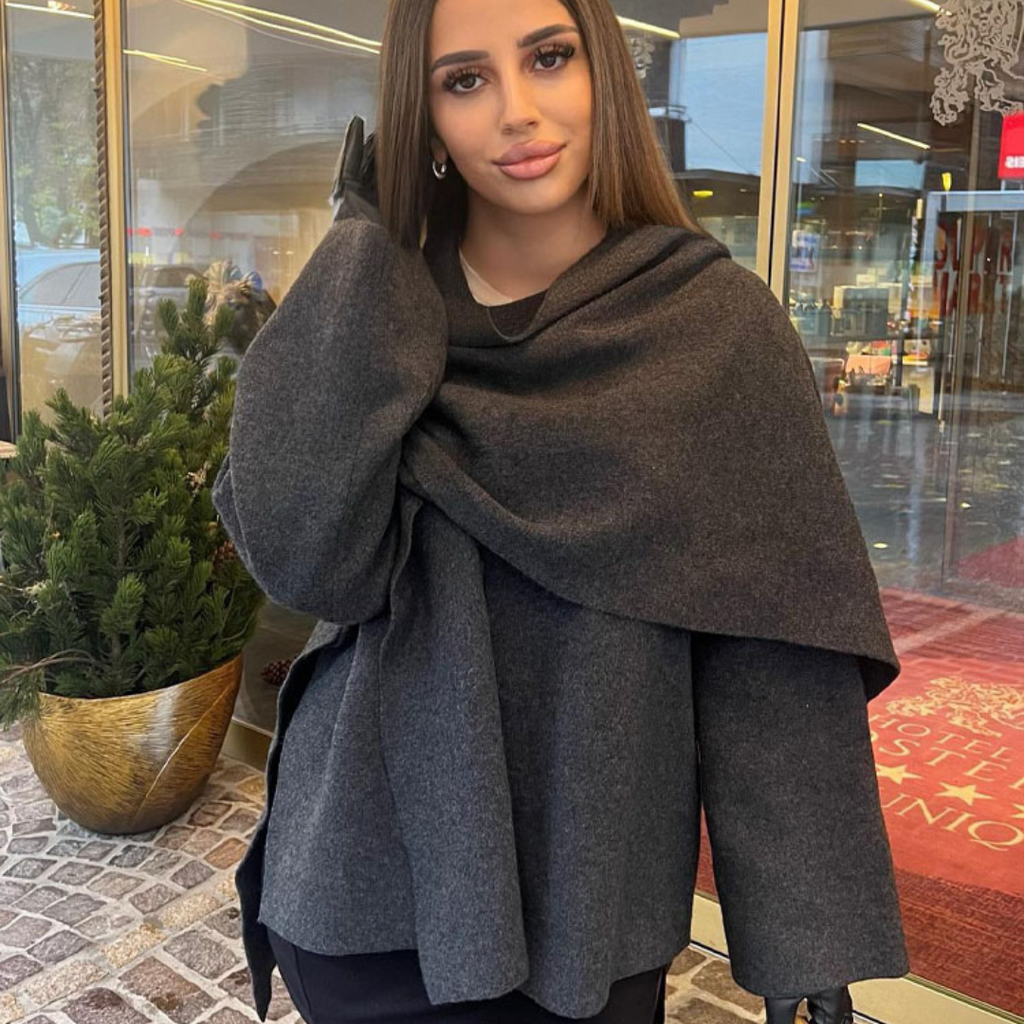 Oversized Wrap Coat with Elegant Draping – Women's Belted Coat