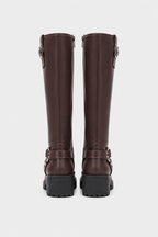 Knee-High Biker Boots with Harness and Cleated Sole
