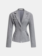 Women's Tailored Tweed Blazer and Pleated Midi Skirt Two-Piece Set