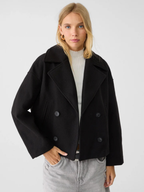 Cropped Double-Breasted Wool-Blend Jacket with Wide Collar