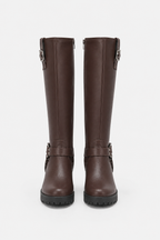 Knee-High Biker Boots with Harness and Cleated Sole
