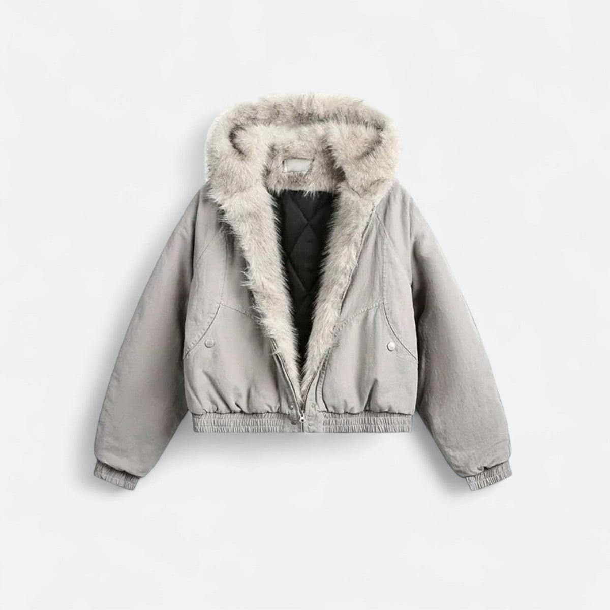 Women's Cropped Hooded Winter Bomber Jacket with Plush faux fur Trim