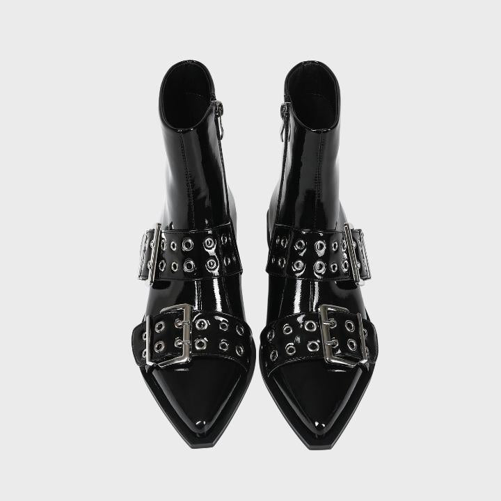 Chunky Mid-Heel Zipper Biker Boots - Womens Statement Footwear | Meave & Ivy