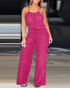 Spaghetti Strap Drawstring Tied Waist Casual Jumpsuit | Meave & Ivy