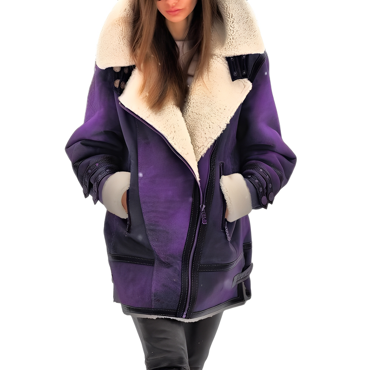 Women's Oversized Faux shearling-style Aviator Winter Jacket with Plush