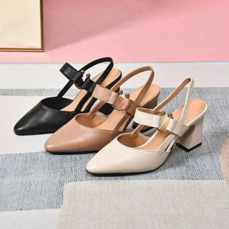 Pointed-Toe Slingback Block Heels
