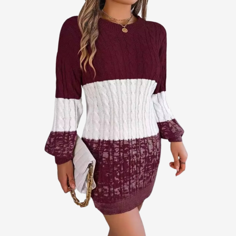 Women's Textured Cable Knit Mini Dress – Relaxed Long Sleeve Crew Neck