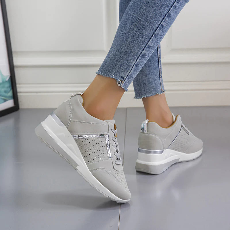 Comfort Wedge Trainers with Metallic Details – Breathable Platform Sneakers