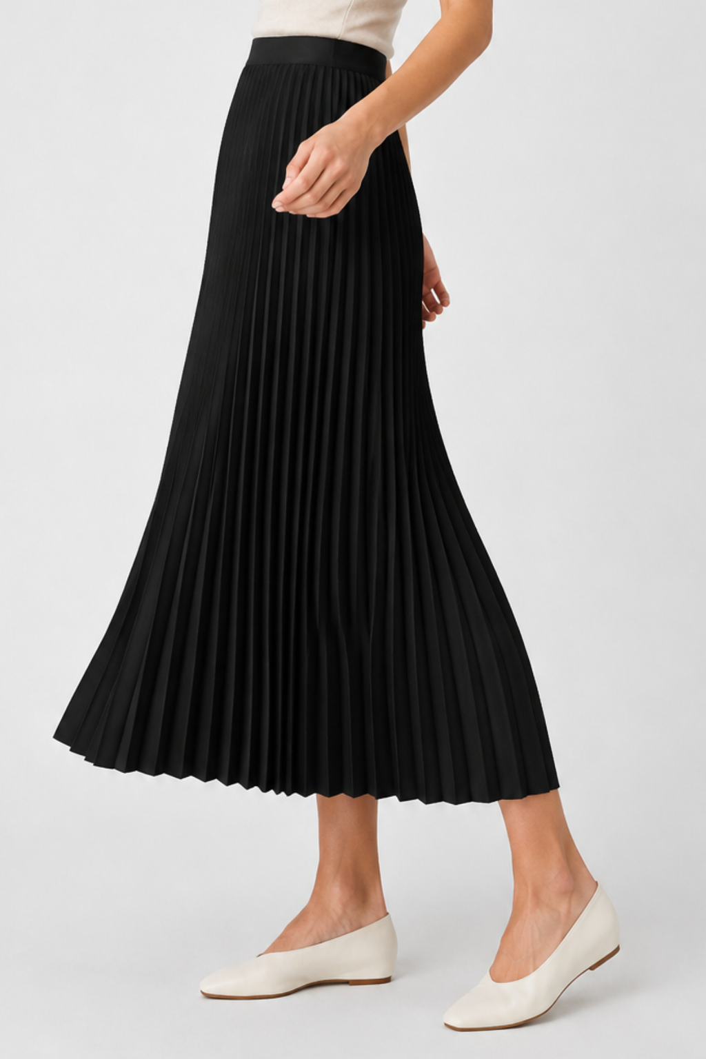Accordion Pleated Midi Skirt – High Waist A-Line