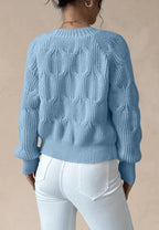 Women's Cable Knit Cardigan with Decorative Bows and V-Neck