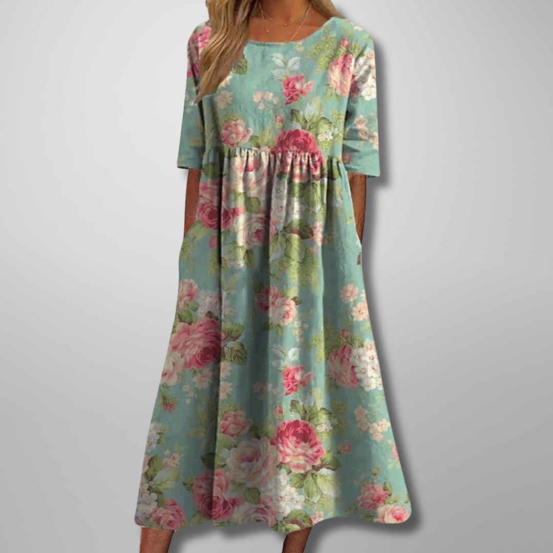 Floral Print Relaxed Midi Dress with Pockets