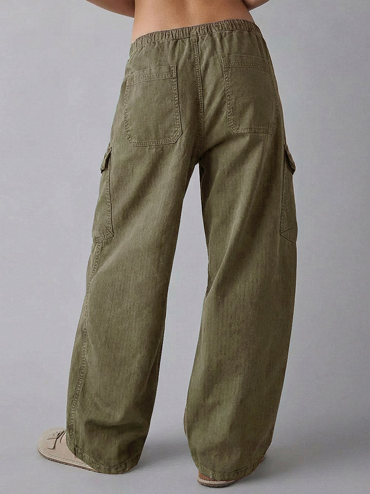 High-Waist Cotton Barrel-Leg Utility Trousers