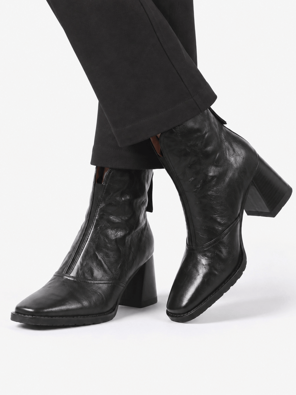 Square-Heel Ankle Boots with Zip – Vegan Leather