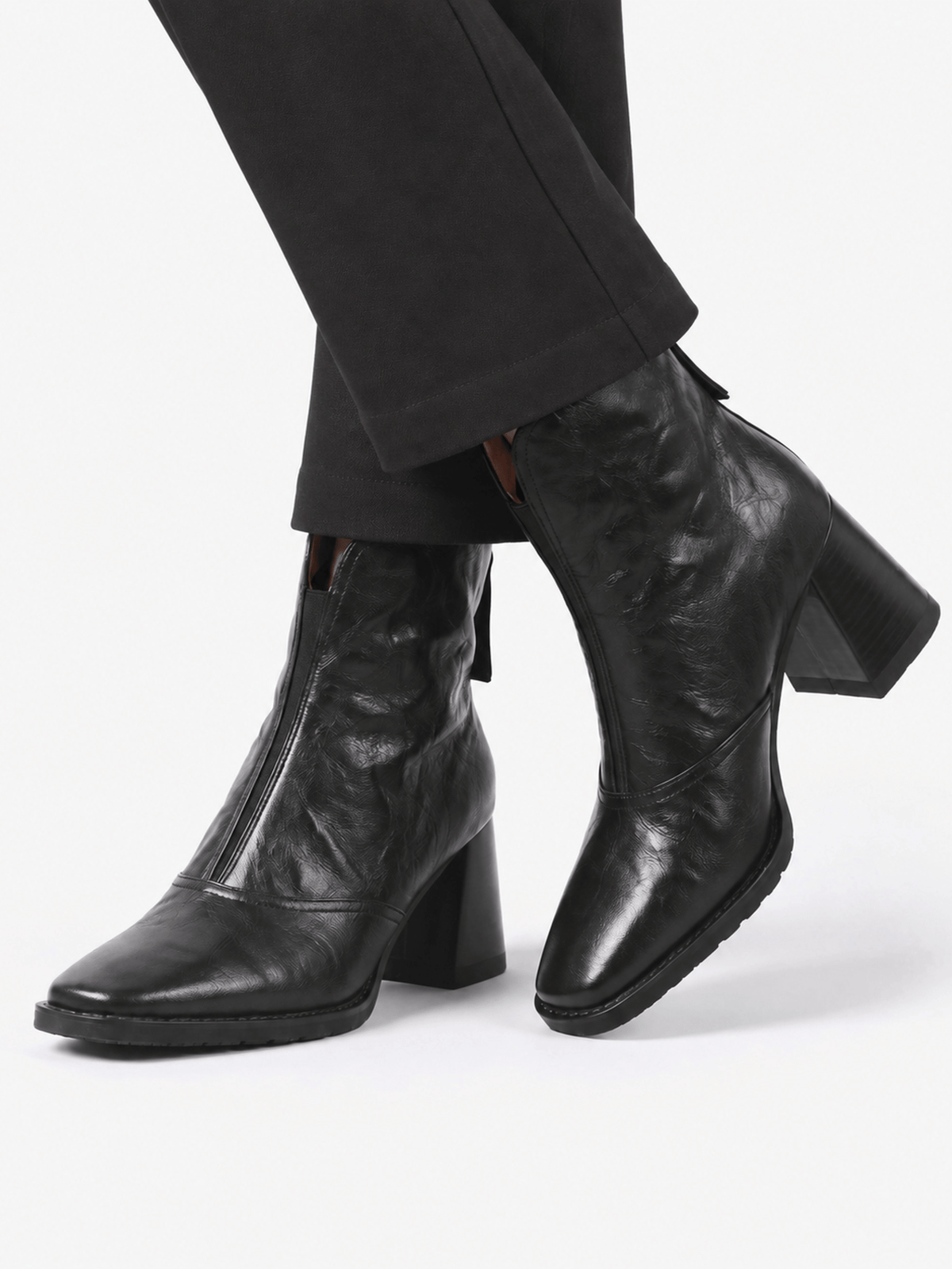 Square-Heel Ankle Boots with Zip – Vegan Leather