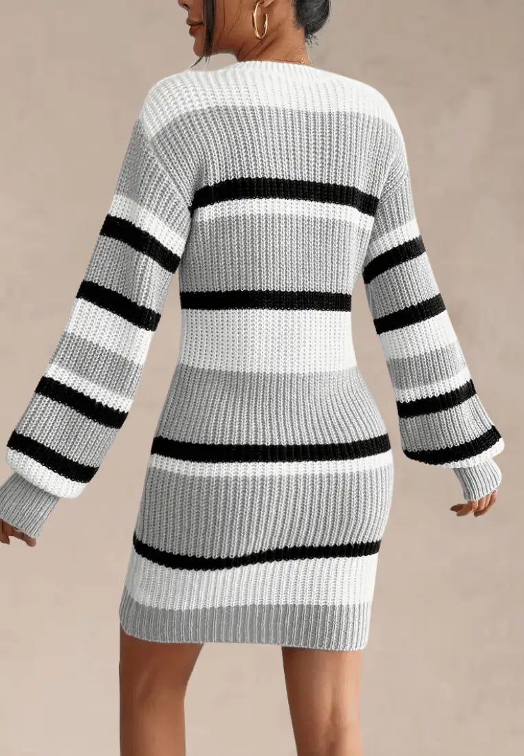 Women's Fitted Ribbed Knit Mini Sweater Dress