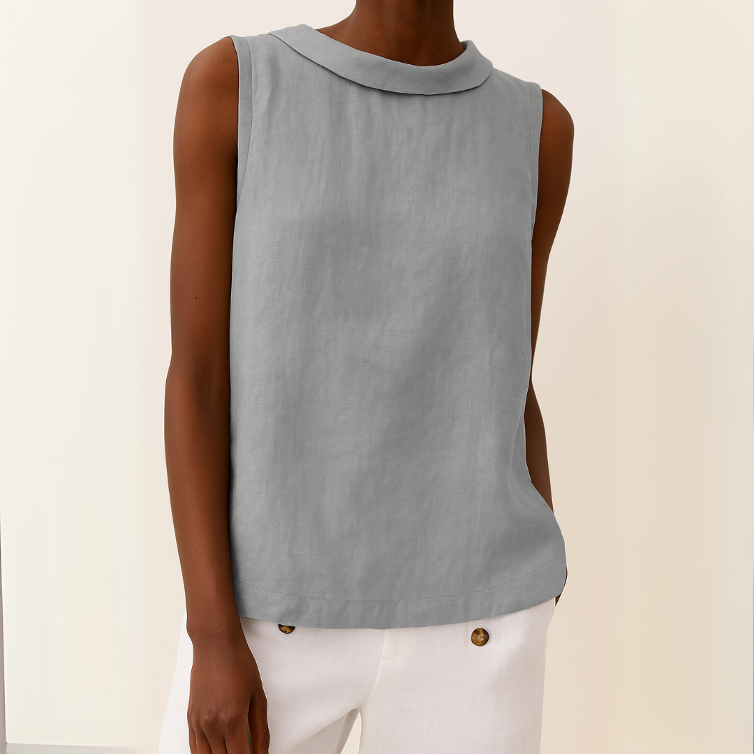 Sleeveless Roll-Neck Linen Top