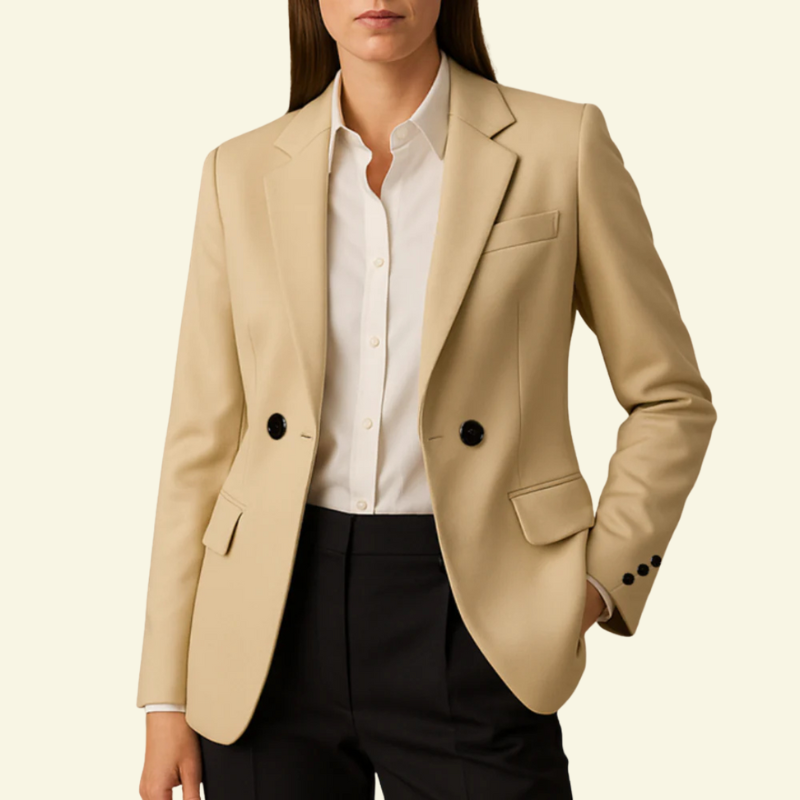 Women's Tailored Notch Lapel Blazer with Decorative Buttons and Flap