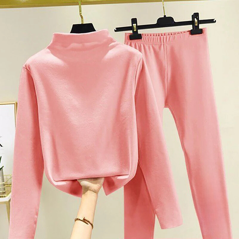 Women's Fleece High-Neck Top and Trousers Set