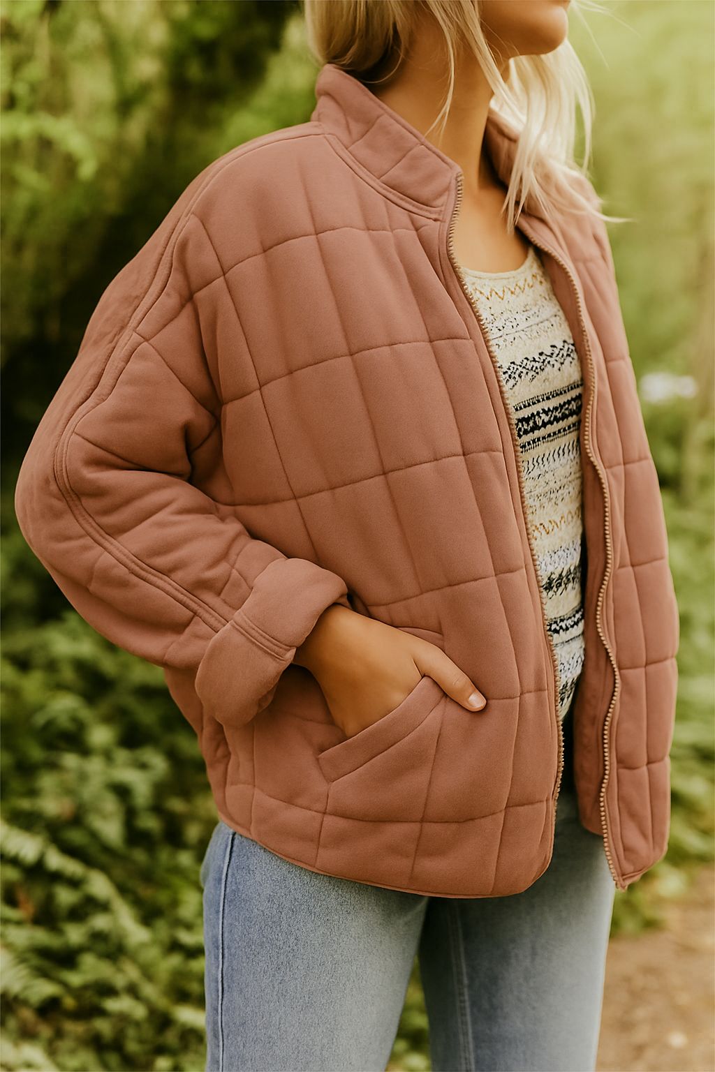 Quilted Jacket with Stand Collar – Clean Sleek Lines