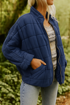 Quilted Jacket with Stand Collar – Clean Sleek Lines