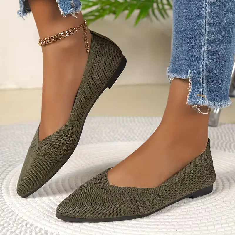 Pointed Toe Knit Ballet Flats in 7 Colours