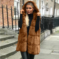 Women's Longline Hooded Faux Fur Gilet with Panelled Texture