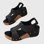 Women's Front-Zip Comfort Wedge Sandals