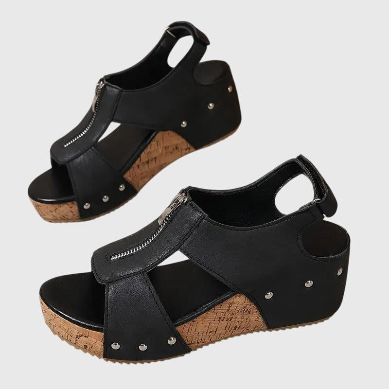 Women's Front-Zip Comfort Wedge Sandals