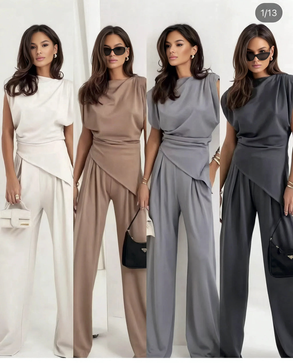 Elegant Two Piece Set with Asymmetric Draping – Women's Co-ord Suit