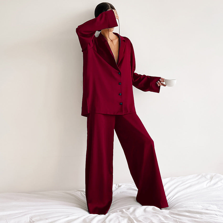 Satin Pyjama Set – Women's Luxury Long Sleeve Button-Up PJ Set