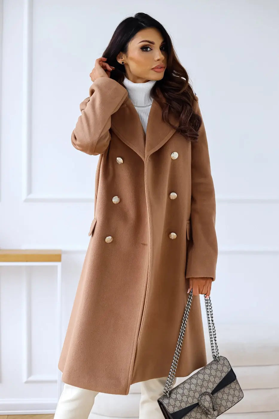 Double-Faced Wool-Blend Coat – Classic Button Design