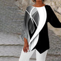 Women's Printed Asymmetric Long-Sleeve Tunic Top