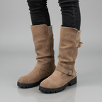 Knit Cuff Ankle Boots with Buckle – Women's Chunky Winter Boots