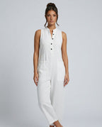 Linen-Blend Sleeveless Loose Jumpsuit
