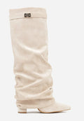 Slouch Boots with Low Heel & Pointed Toe – Women's Ruched Boots