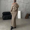 Women's Off-Shoulder Ribbed Knit Jumper and Fitted Maxi Skirt Set