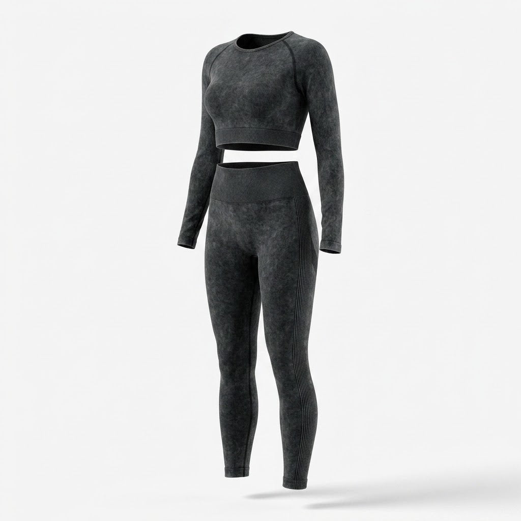 Women's Seamless Long-Sleeve Crop Top and Leggings Set