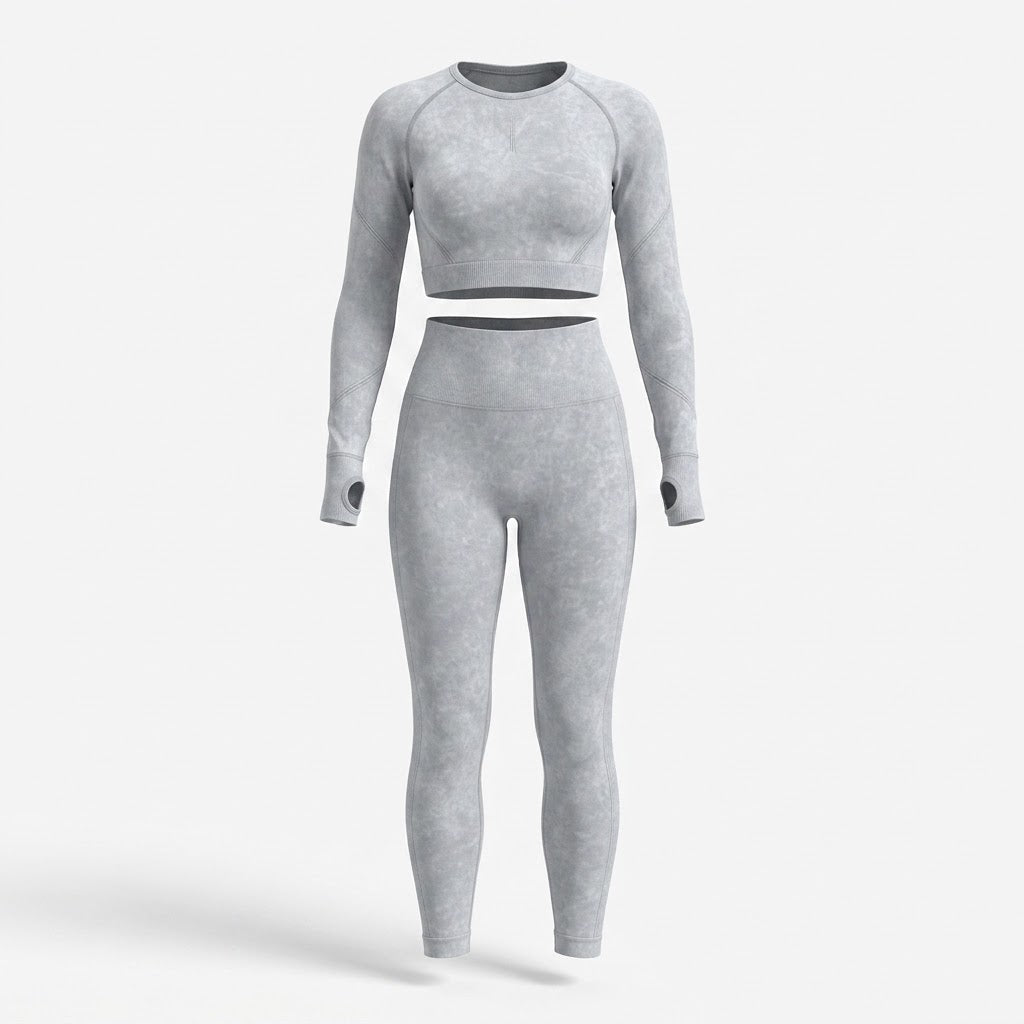 Women's Seamless Long-Sleeve Crop Top and Leggings Set