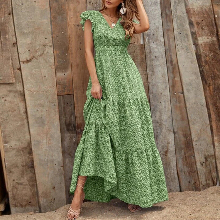 Boho V-Neck Floral Print Dress Short Sleeves | Meave & Ivy
