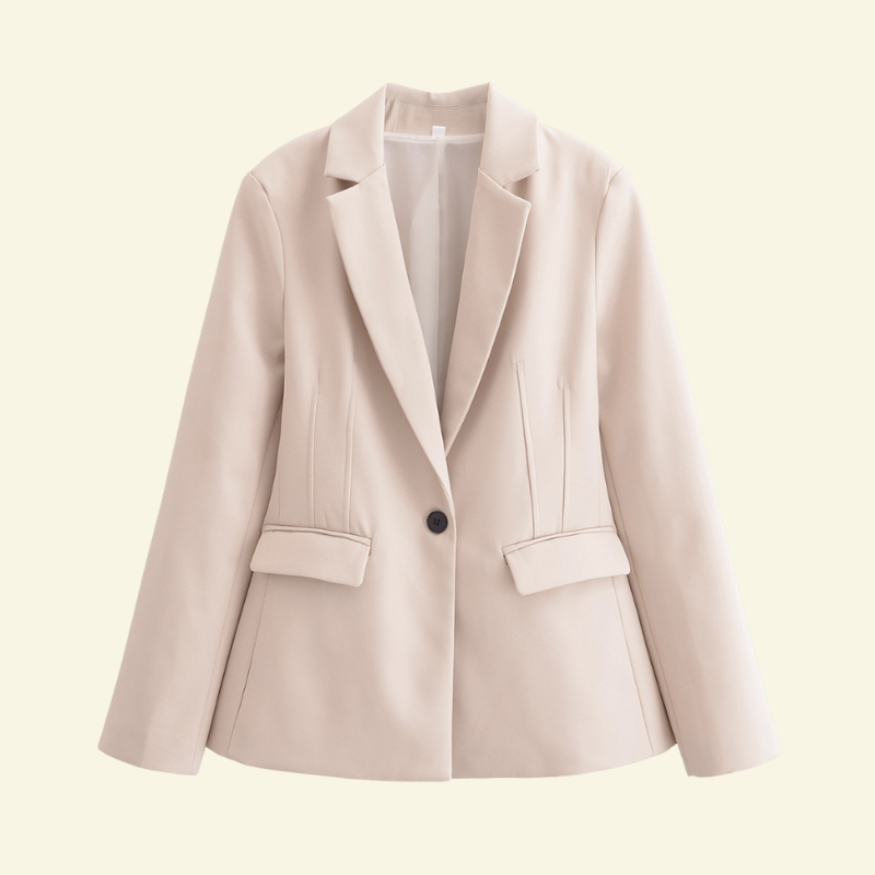 Women's Tailored Single-Breasted Blazer with Notch Lapels and Flap Pockets