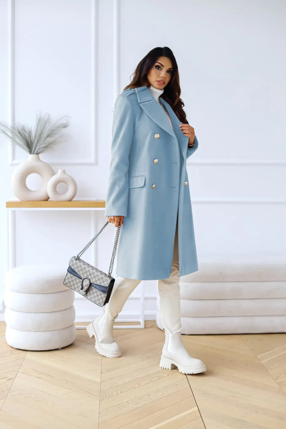 Double-Faced Wool-Blend Coat – Classic Button Design
