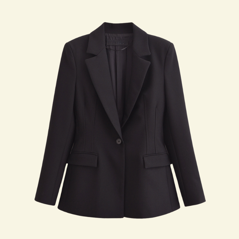 Women's Tailored Single-Breasted Blazer with Notch Lapels and Flap Pockets