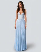 Sweetheart Lace Chiffon Pleated Maxi Dress