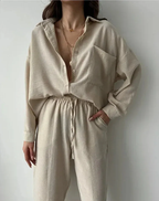 Linen Blend Set – Relaxed Blouse & Wide Leg Trousers Co-ord